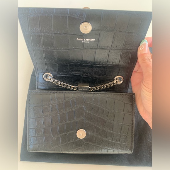 SOLD TO STORE 5A Saint Laurent YSL 100% AUTH Kate Chain Bag In Croc-Embossed - Picture 12 of 13